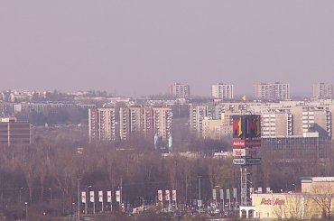 Widok z bloku na ulicy Lasówka Kraków marzec 2007 #kraków #miasto #wieżowiec #lasówka #koszykarska #widok #bloki #osiedle