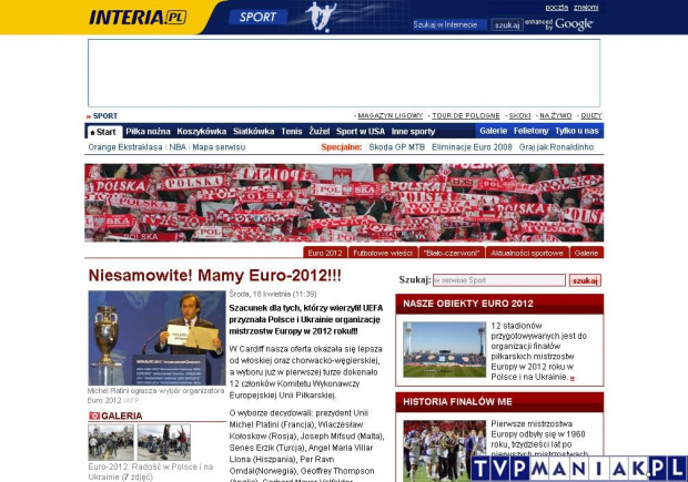 EURO 2012 w Polsce i na Ukrainie! Portale internetowe tego dnia.