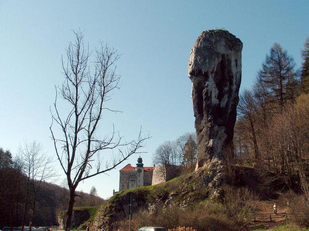 Maczuga Herkulesa na tle zamku w Pieskowej Skale