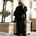 Ashley out and about in a black fur coat