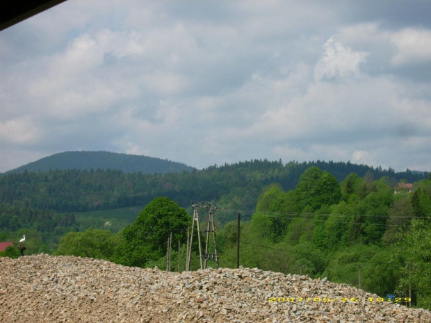 Panorama z końca trasy. Ten bociek jest podróbką.